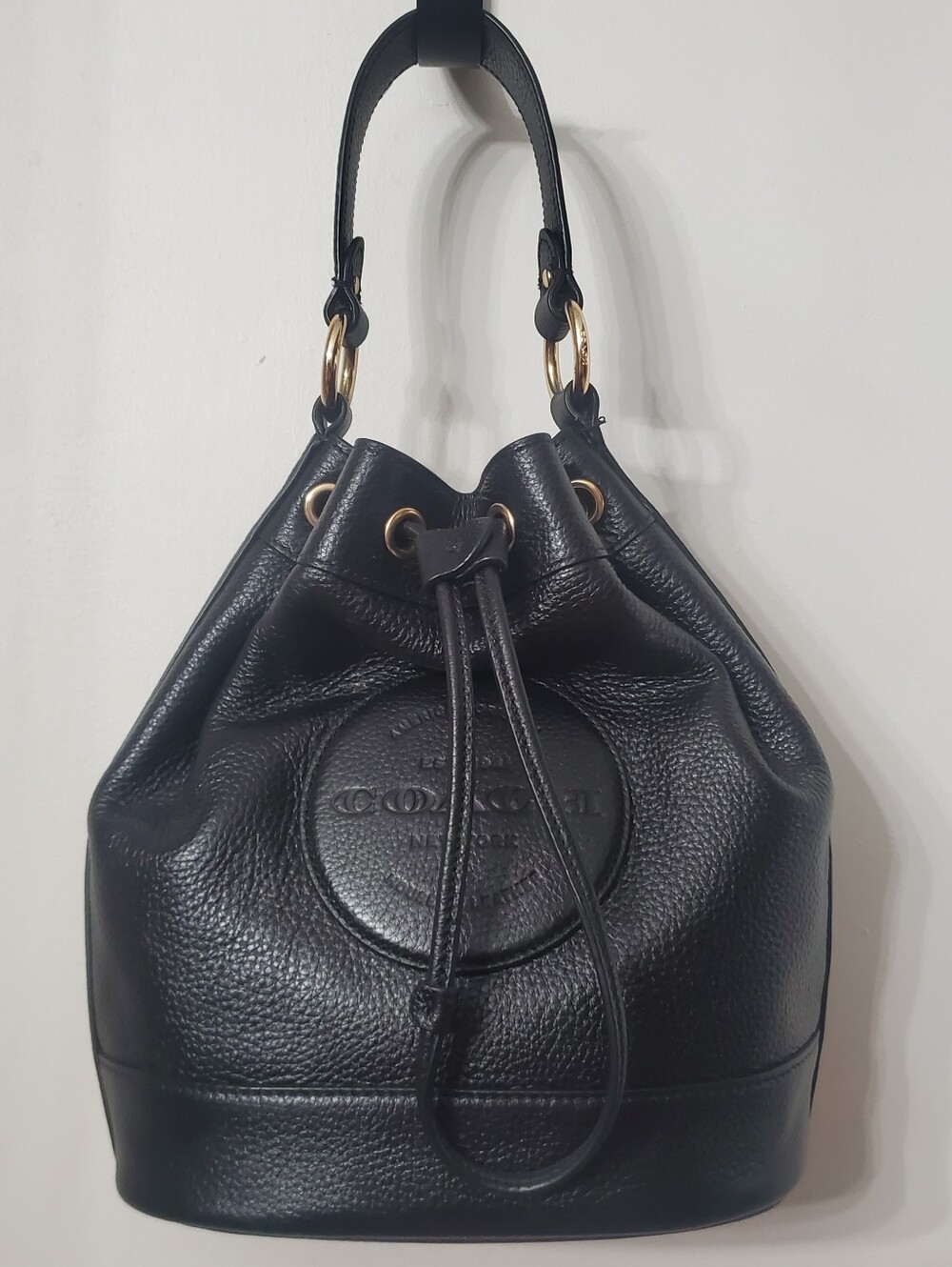COACH Dempsey Crossbody Bucket Bag Black Leather With Gold Hardware - Picture 5 of 14